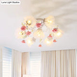 Semi Mount Ceiling Light Fixture - Countryside Spiral Design 7 Lights White Glass Ideal For Living