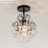 Semi Mount Crystal Droplet Close To Ceiling Light - Elegant 1-Bulb Tapered Design In Black