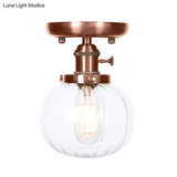 Semi Mount Industrial Ceiling Light In Copper - Clear/Amber Glass Globe Round Design 1 Bulb Perfect