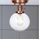 Semi Mount Industrial Ceiling Light In Copper - Clear/Amber Glass Globe Round Design 1 Bulb Perfect