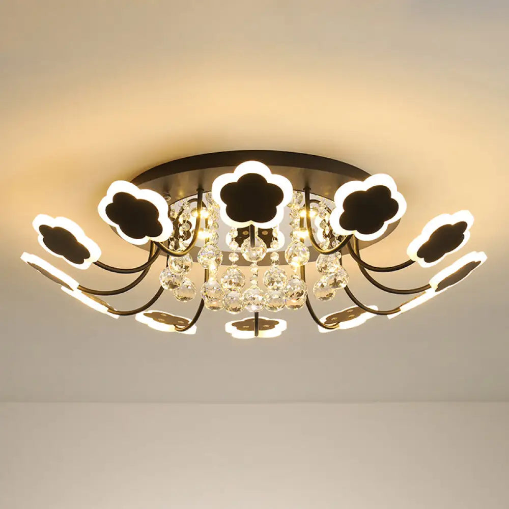 Semi - Mount Petal - Shaped Acrylic Led Ceiling Lamp With Crystal Draping - Black/White 23’/27’