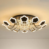 Semi - Mount Petal - Shaped Acrylic Led Ceiling Lamp With Crystal Draping - Black/White 23’/27’