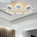 Semi - Mount Petal - Shaped Acrylic Led Ceiling Lamp With Crystal Draping - Black/White 23’/27’