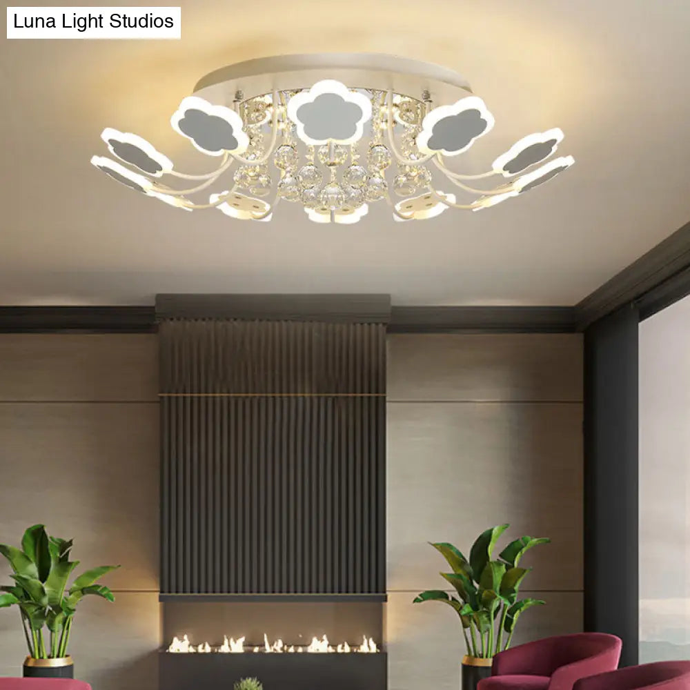 Semi - Mount Petal - Shaped Acrylic Led Ceiling Lamp With Crystal Draping - Black/White 23’/27’