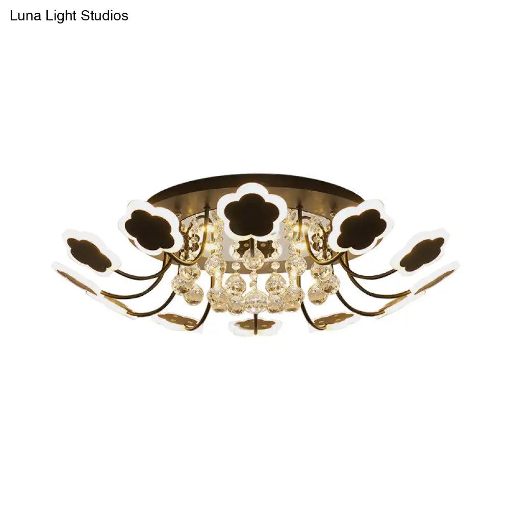 Semi - Mount Petal - Shaped Acrylic Led Ceiling Lamp With Crystal Draping - Black/White 23’/27’