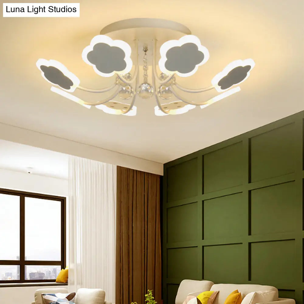 Semi - Mount Petal - Shaped Acrylic Led Ceiling Lamp With Crystal Draping - Black/White 23’/27’