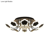 Semi - Mount Petal - Shaped Acrylic Led Ceiling Lamp With Crystal Draping - Black/White 23’/27’