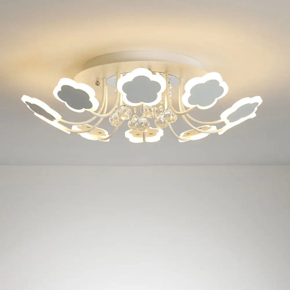 Semi - Mount Petal - Shaped Acrylic Led Ceiling Lamp With Crystal Draping - Black/White 23’/27’