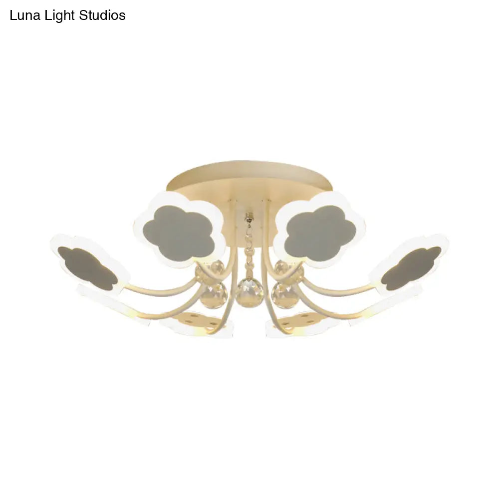 Semi - Mount Petal - Shaped Acrylic Led Ceiling Lamp With Crystal Draping - Black/White 23’/27’