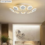 Semi - Mount Petal - Shaped Acrylic Led Ceiling Lamp With Crystal Draping - Black/White 23’/27’