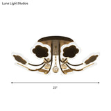 Semi - Mount Petal - Shaped Acrylic Led Ceiling Lamp With Crystal Draping - Black/White 23’/27’