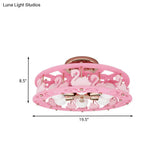 Semi Mount Pink Flush Light Fixture - Metal Drum Design With Bird/Angel Decoration Ideal For Kids