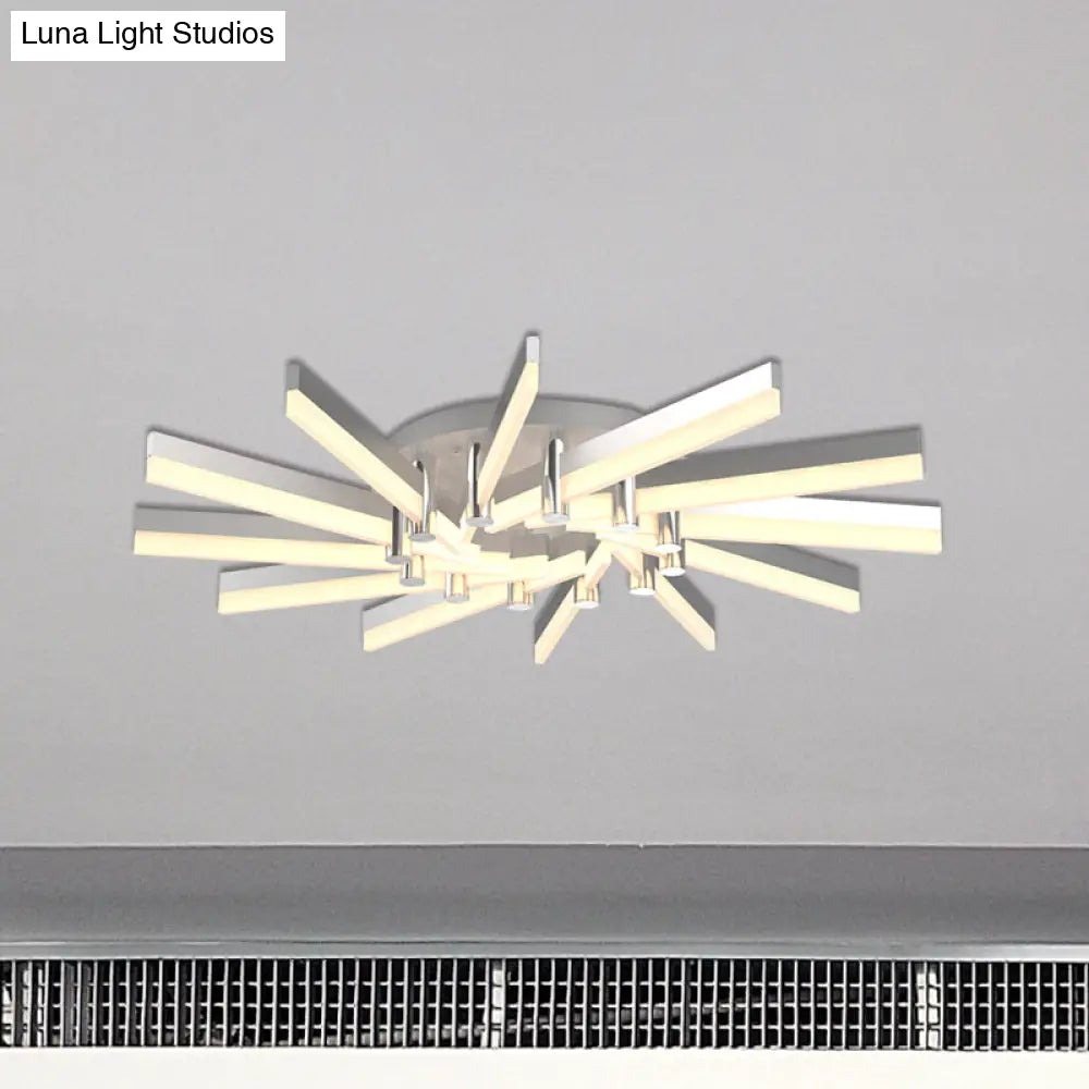 Semi - Mount Sputnik Ceiling Light With Acrylic Shade & Modern Silver Finish - Ideal For Indoor