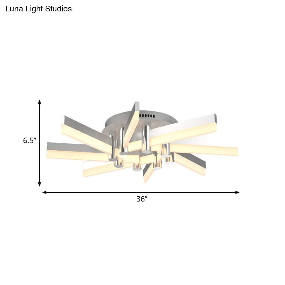 Semi - Mount Sputnik Ceiling Light With Acrylic Shade & Modern Silver Finish - Ideal For Indoor