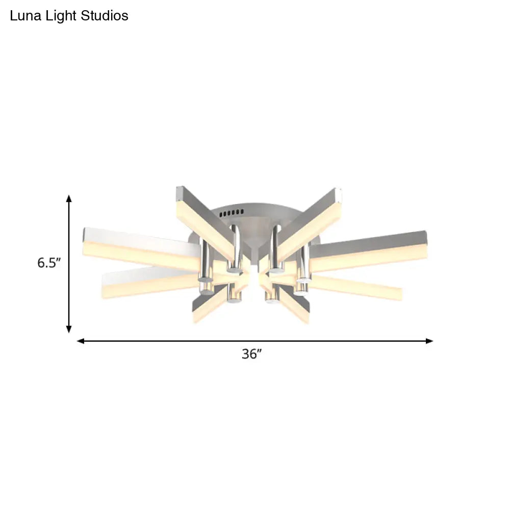 Semi - Mount Sputnik Ceiling Light With Acrylic Shade & Modern Silver Finish - Ideal For Indoor