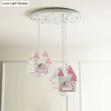 Semi Mount Wooden House Cartoon Flush Light With 3 Lights - White Nursery Fixture