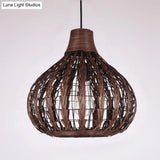Shaded Onion Ceiling Light - Asian Style Rattan Restaurant Hanging Fixture