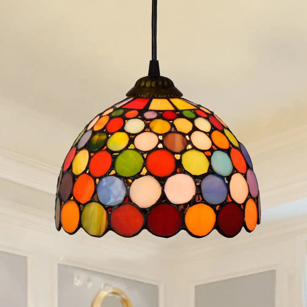 Shaded Tiffany Glass Pendant Light - Elegant 1-Bulb Suspension Fixture For Corridor Fluorescent