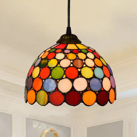 Shaded Tiffany Glass Pendant Light - Elegant 1-Bulb Suspension Fixture For Corridor Fluorescent