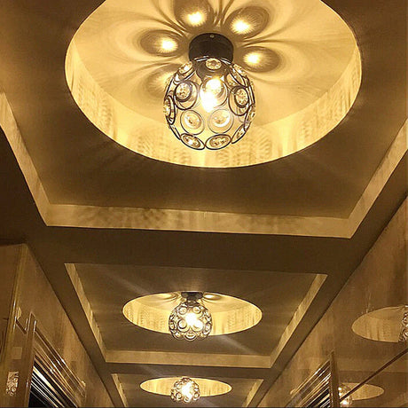 Shayla - E27 Black Creative Crystal Minimalist Ceiling Light Single Wall Lamp Bedroom European Iron