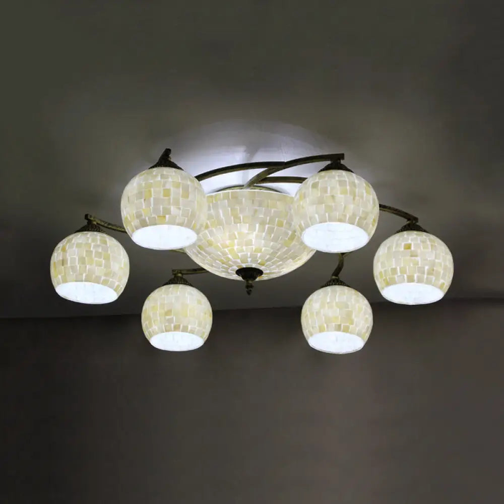 Shell Globe Semi Flush Ceiling Light - Mediterranean Style White/Colorful Lighting Fixture For