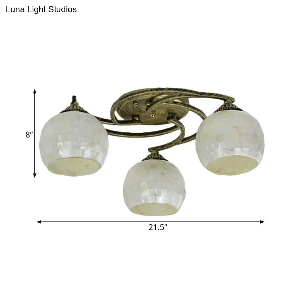 Shell Globe Semi Flush Ceiling Light - Mediterranean Style White/Colorful Lighting Fixture For