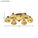 Shell Globe Semi Flush Ceiling Light - Mediterranean Style White/Colorful Lighting Fixture For