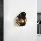 Shell Resin Art Led Wall Sconce Light For Living Room With Metallic Ellipse Black
