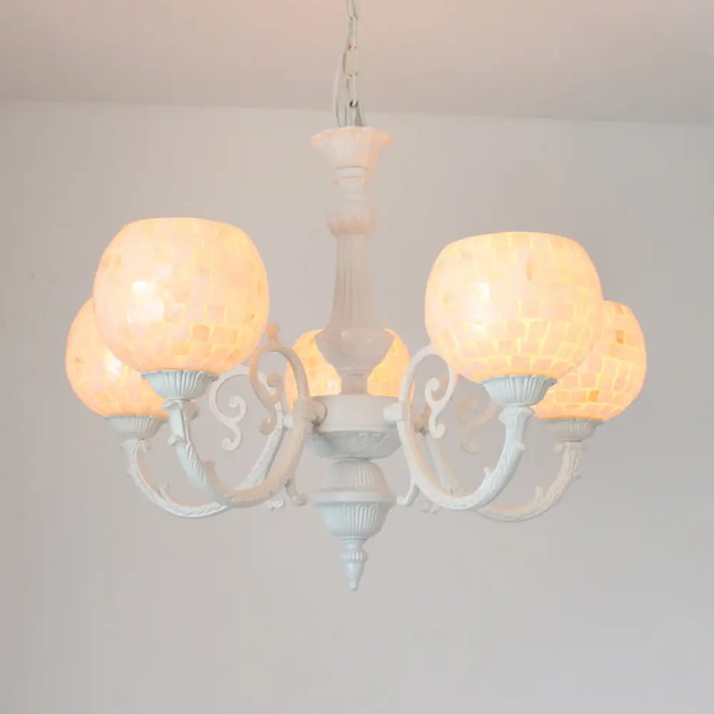Shell White Tiffany Style Chandelier - Curved Arm Hanging Light With 3/5/8 Lights 5 /