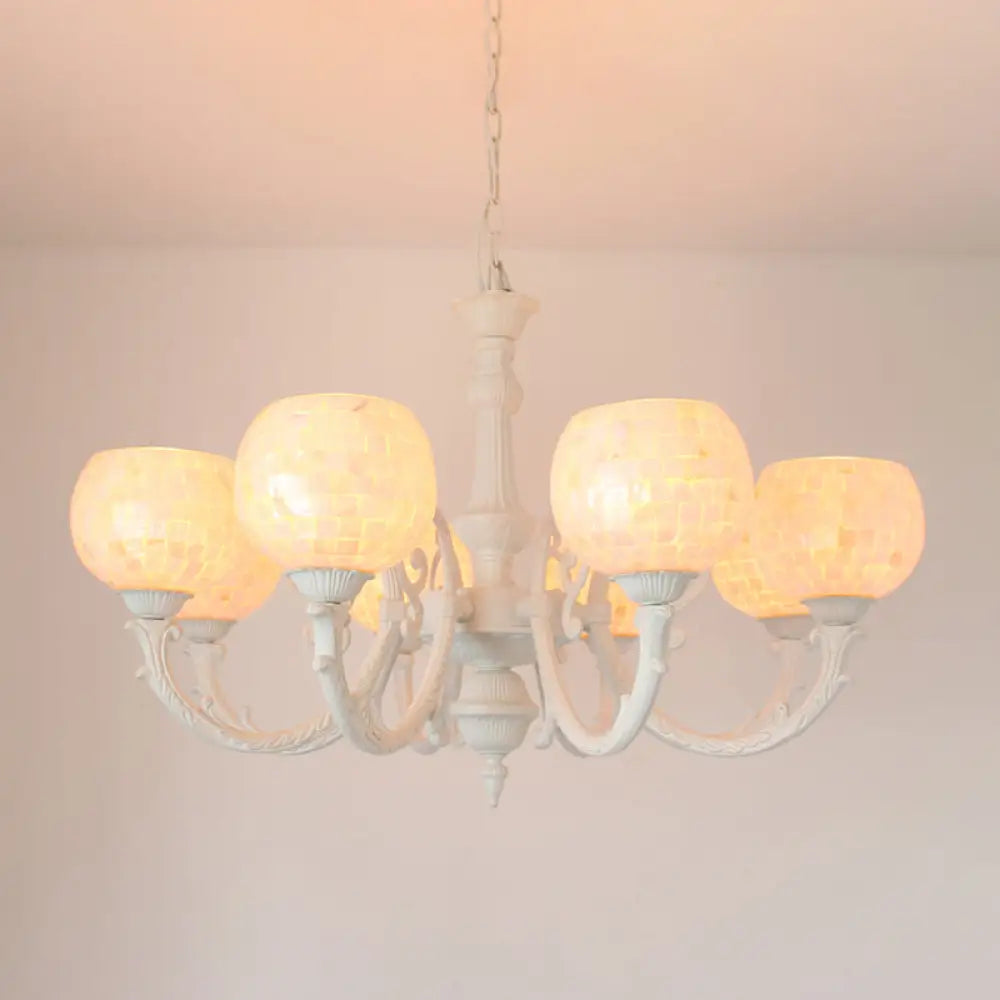 Shell White Tiffany Style Chandelier - Curved Arm Hanging Light With 3/5/8 Lights 8 /