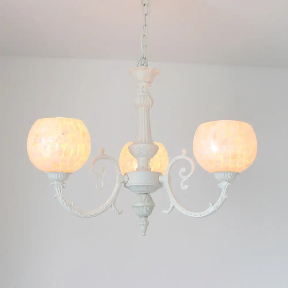 Shell White Tiffany Style Chandelier - Curved Arm Hanging Light With 3/5/8 Lights 3 /