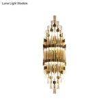 Shield Crystal Rod Wall Sconce - Gold 3-Light Fixture For Living Room