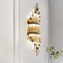 Shield Crystal Rod Wall Sconce - Gold 3-Light Fixture For Living Room