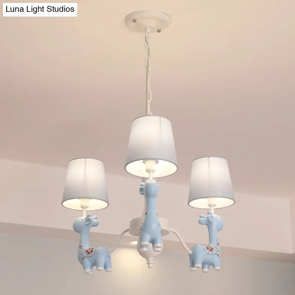 Sika Deer Cartoon Resin Chandelier With Fabric Shade - Hanging Ceiling Light