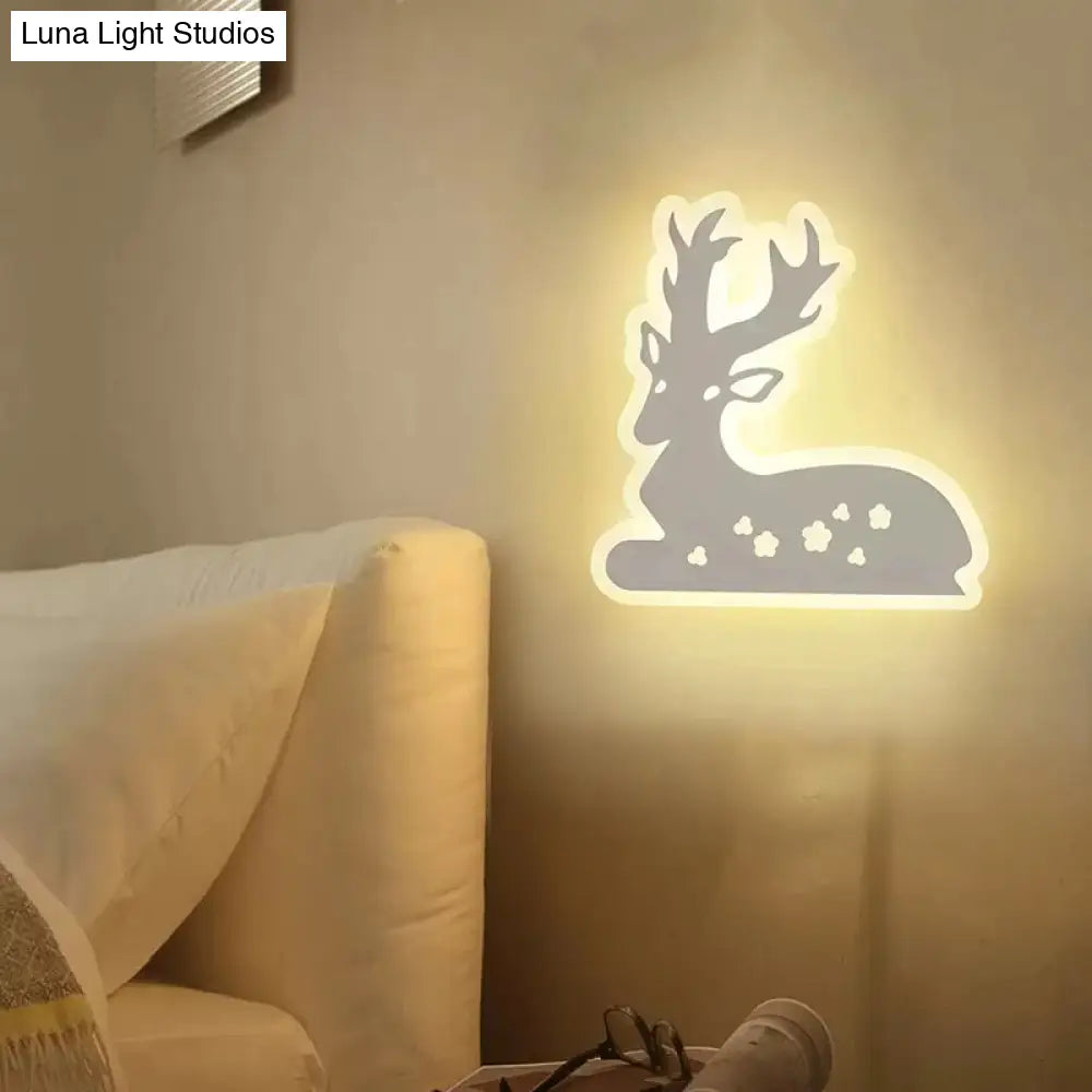 Sika Deer Wall Sconce Light For Corridor Stairway - White Finish Acrylic Animal Design