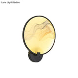 Silk Flush Wall Mural Sconce: Circle Design Led Mounted Lighting Fixture In Asia Fabric White/Beige