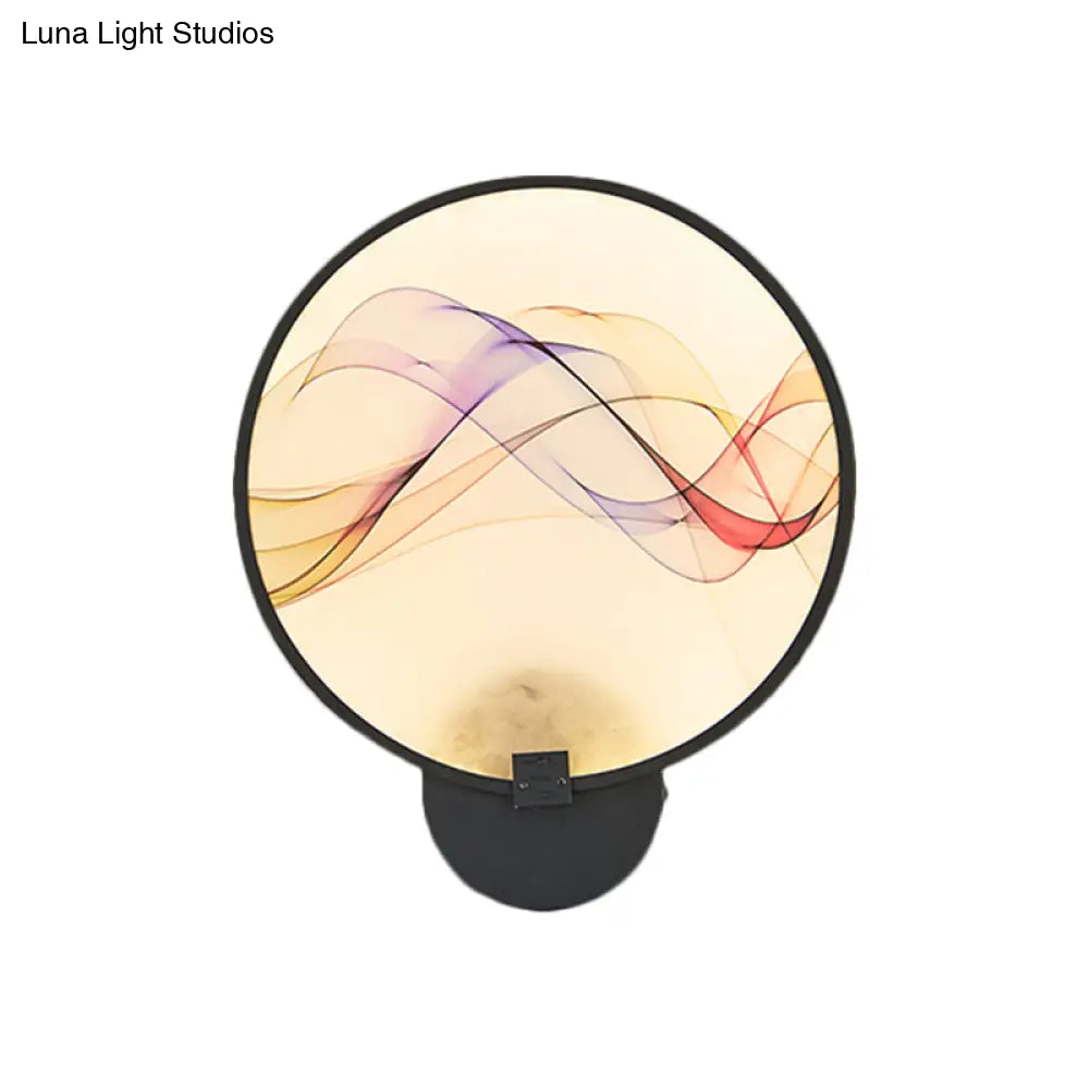 Silk Flush Wall Mural Sconce: Circle Design Led Mounted Lighting Fixture In Asia Fabric White/Beige