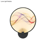 Silk Flush Wall Mural Sconce: Circle Design Led Mounted Lighting Fixture In Asia Fabric White/Beige