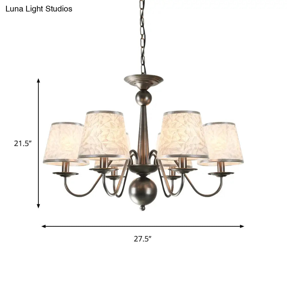 Silver/Blue/White Metal Hanging Light With Curving Arm - Rustic Pendant Chandelier (6 Lights) And