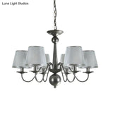 Silver/Blue/White Metal Hanging Light With Curving Arm - Rustic Pendant Chandelier (6 Lights) And