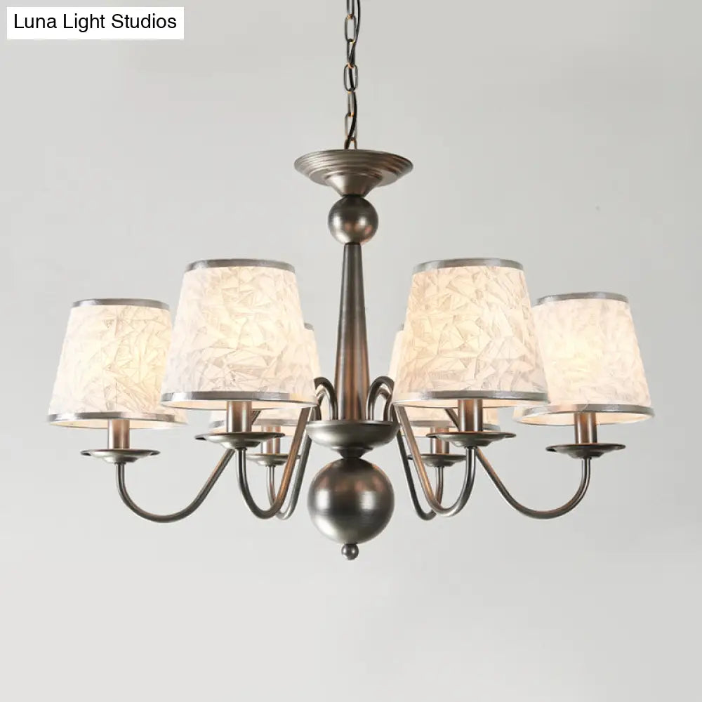 Silver/Blue/White Metal Hanging Light With Curving Arm - Rustic Pendant Chandelier (6 Lights) And