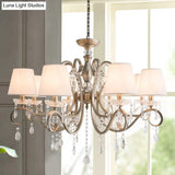 Silver Empire Shade Chandelier With Crystal Draping - Antique Pendant Light For Elegant Living Rooms