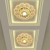 Silver Flush Mount Led Ceiling Light Fixture With Clear Crystal Flower Design - Warm/Multi Color