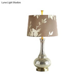 Silver Glass Night Table Lamp With Print Fabric Shade - Elegant Lighting For Living Room Ambiance