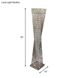 Silver Metal Led Floor Lamp Twisted Cuboid Design For Study Room Décor