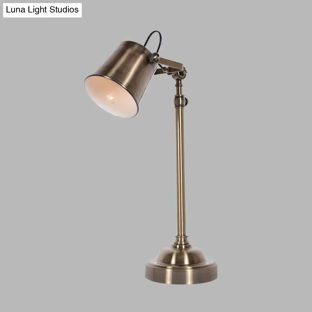 Silver Metallic Bell Adjustable Table Lamp - Antiqued 1-Light For Study Room Or Reading