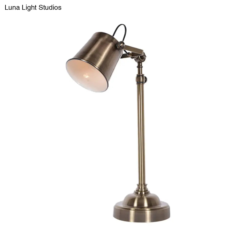 Silver Metallic Bell Adjustable Table Lamp - Antiqued 1-Light For Study Room Or Reading