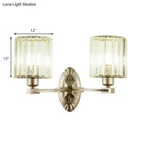 Silver Modern Cylinder Crystal Wall Light Fixture For Living Room - 1/2 Lights Sconce
