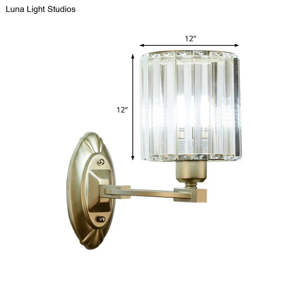 Silver Modern Cylinder Crystal Wall Light Fixture For Living Room - 1/2 Lights Sconce