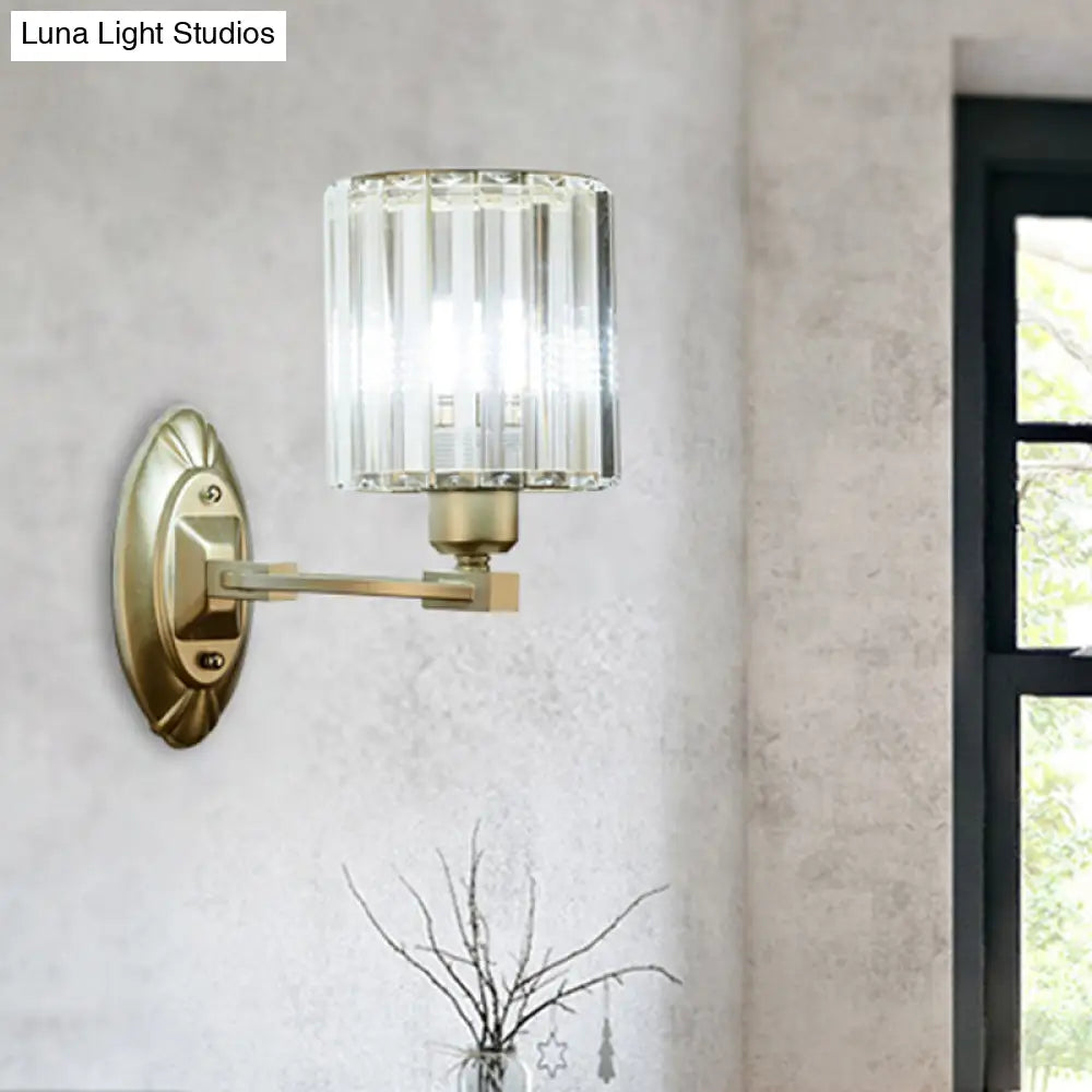 Silver Modern Cylinder Crystal Wall Light Fixture For Living Room - 1/2 Lights Sconce